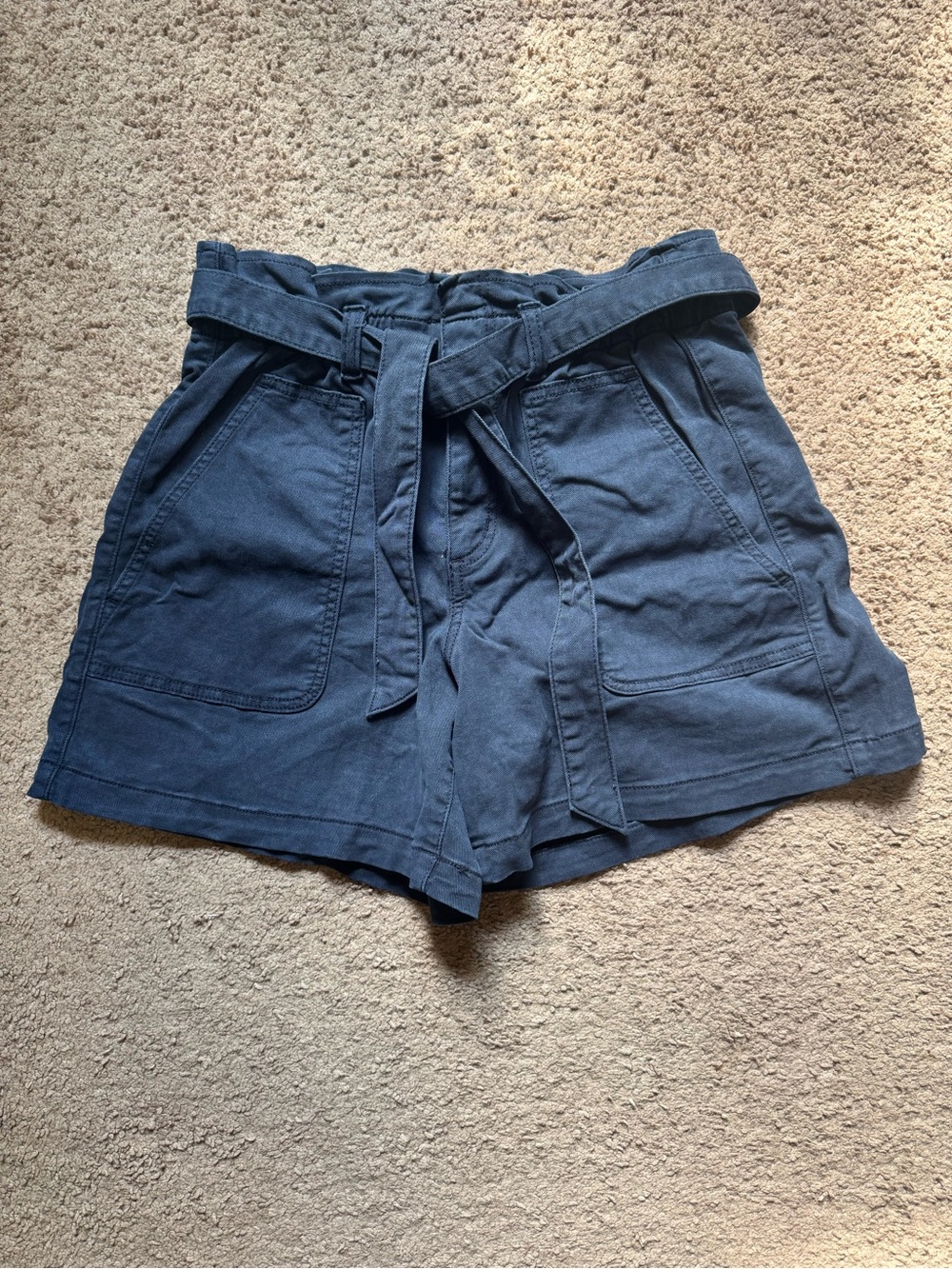 LOFT High-Waist Paperbag Tie-Belt Shorts in Navy Blue